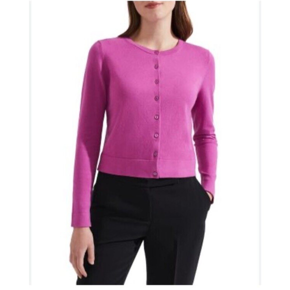 Ann Taylor Sweater Women's XXS Petite Purple Cardigan Loft Crystal Button Up - Picture 1 of 4